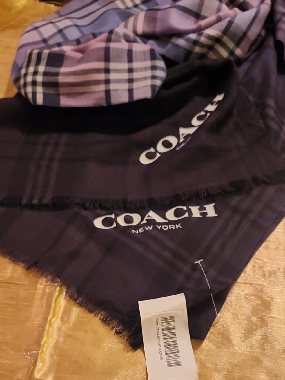 Coach Plaid Logo Scarf in Navy and Lilac